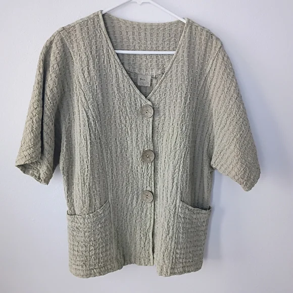 Focus 100% Cotton Crinkle Textured Button Front Jacket Natural Minimalist Coasta - Picture 1 of 7